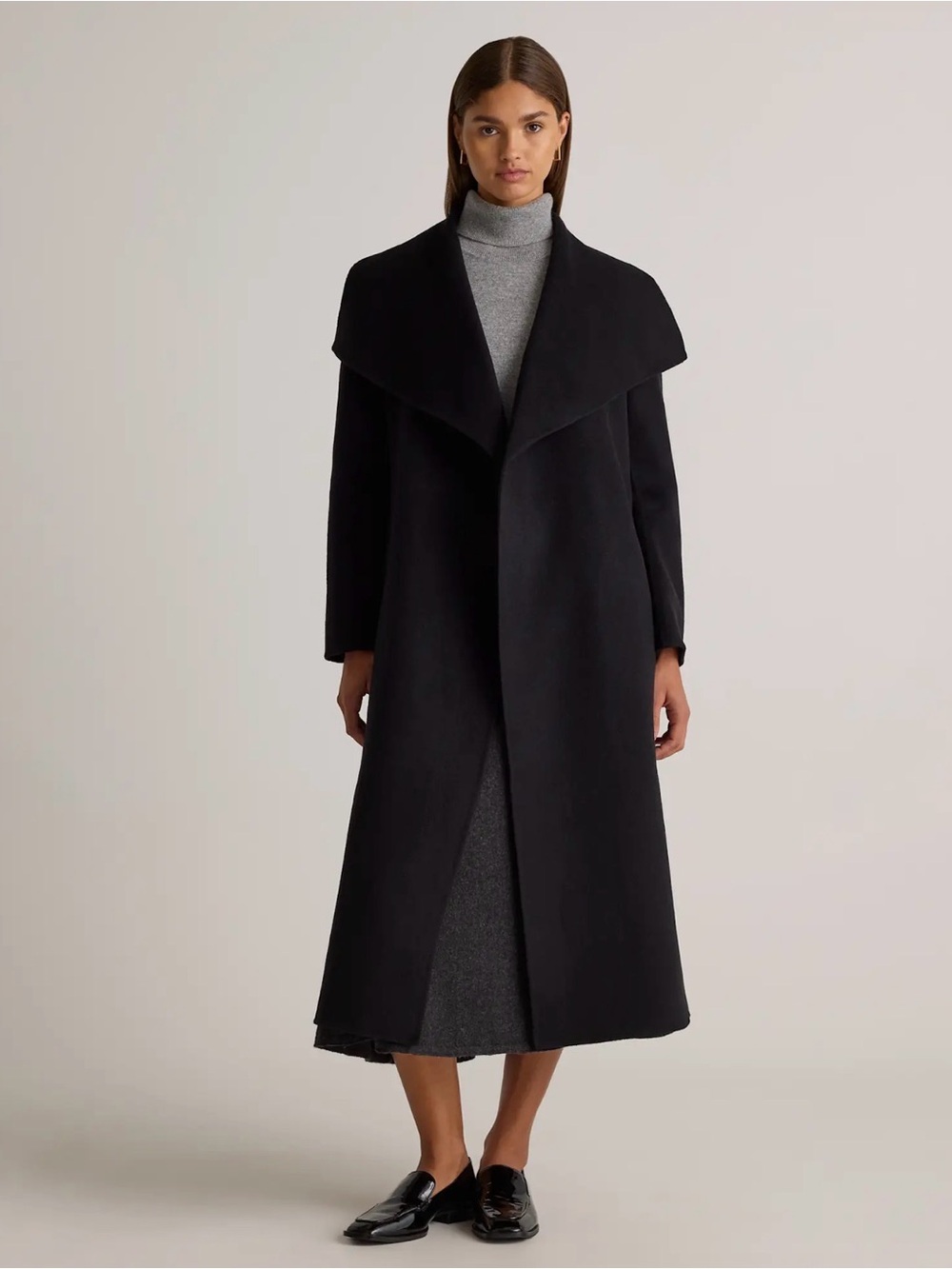 Quince Double Faced Merino Wool Drape Collar Long Coat Size Large 348
